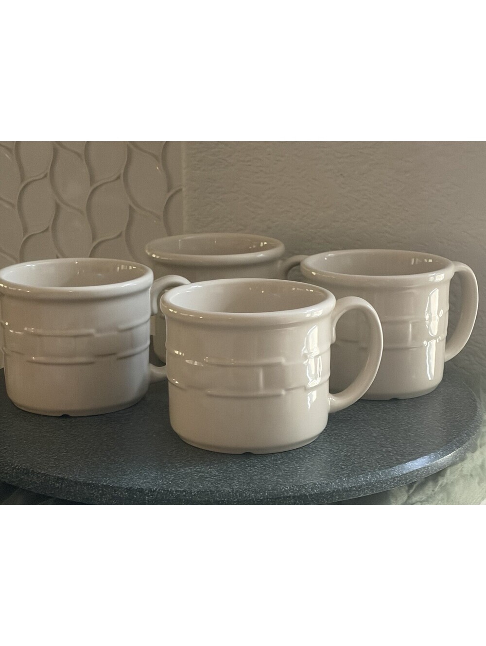 Longaberger Pottery Coffee Mug - Large Weave - Ivory set Of 4 Euc